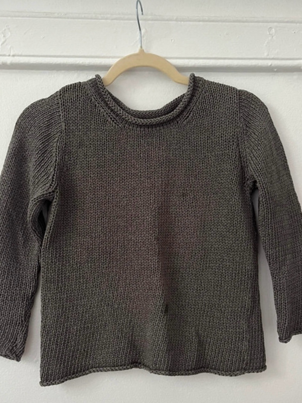 Eileen Fisher Gray Crewneck Knit Sweater 100% Italian Cotton/Linen Yarn